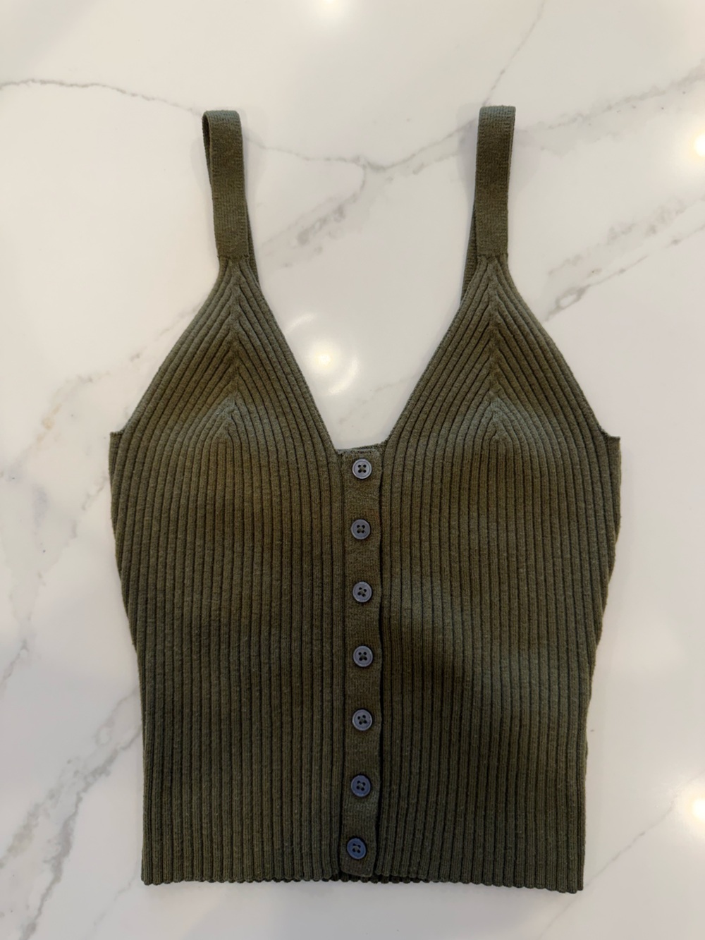 aerie Olive Green Ribbed Button-Front Cropped Camisole